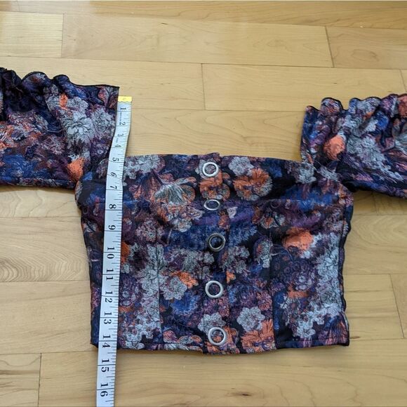 NEW H&M tapestry style baby doll ruffle sleeve floral off the shoulder blouse 2 - Picture 6 of 9